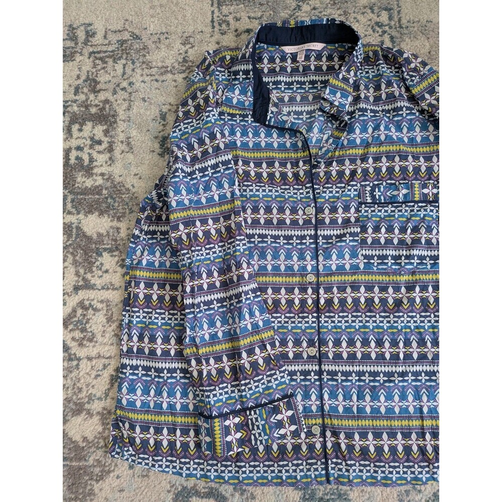 Victoria's Secret Pajamas PJ Pant Set Aztec Stripe Button Down Womens L Short - Picture 8 of 16